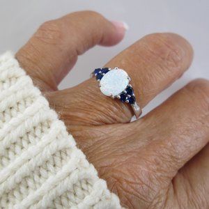 Stunning Opal & Blue Sapphire Ring>925 Sterling Ring,925 Opal ring,Sapphire